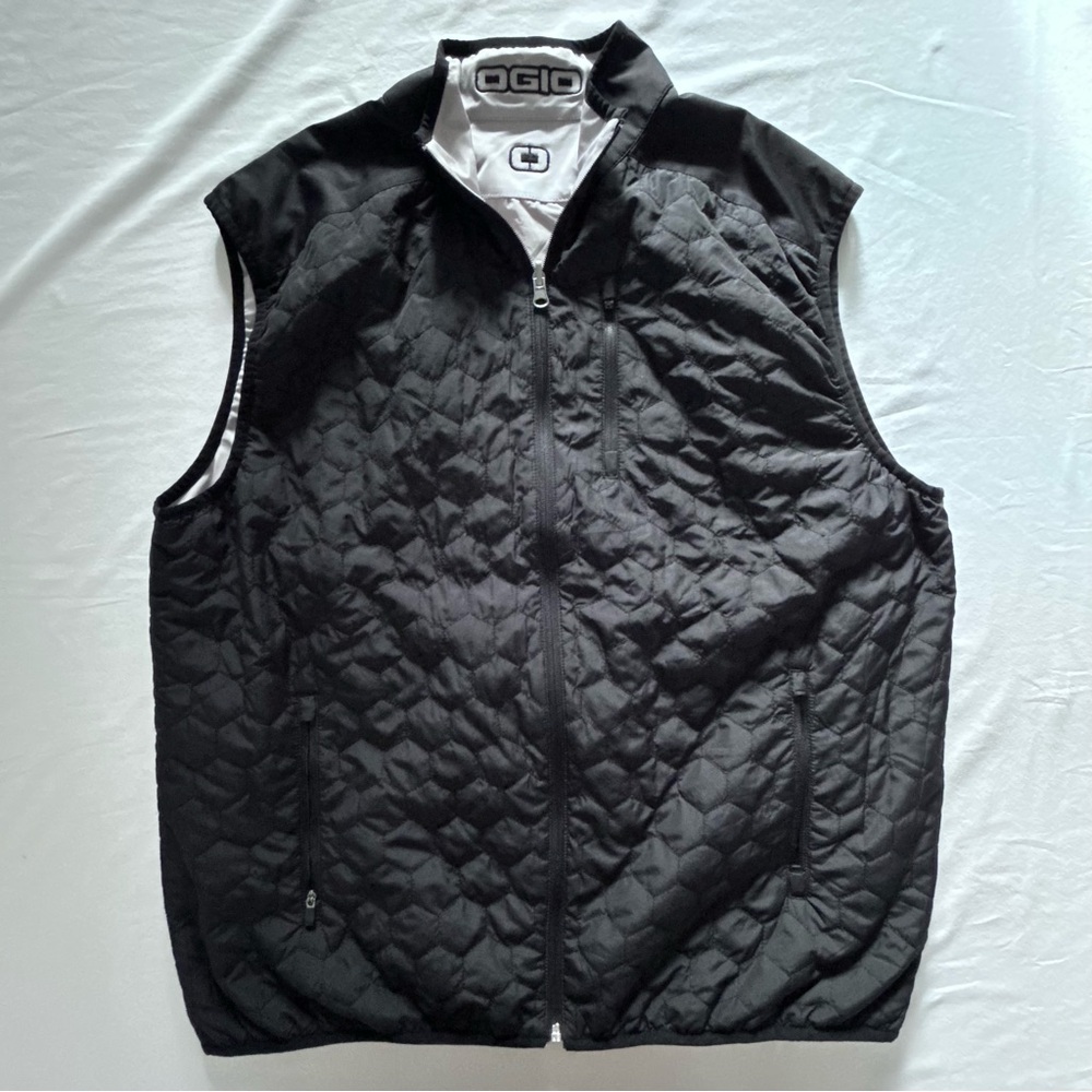 OGIO Reversible Quilted Vest Black Gray Full Zip
